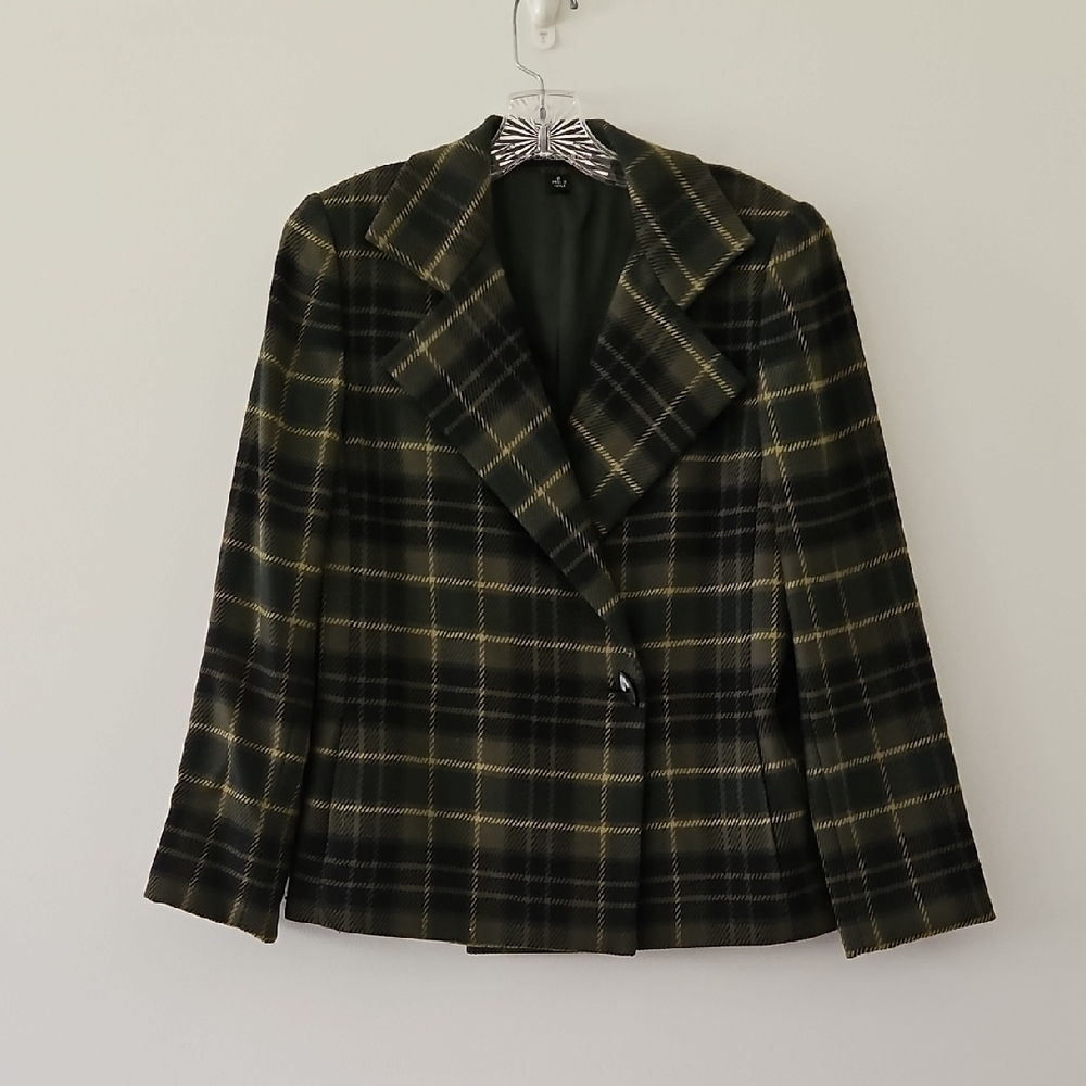 Plaid Wool Cashmere-Blend Double Breasted‎ Preppy Blazer Size 6